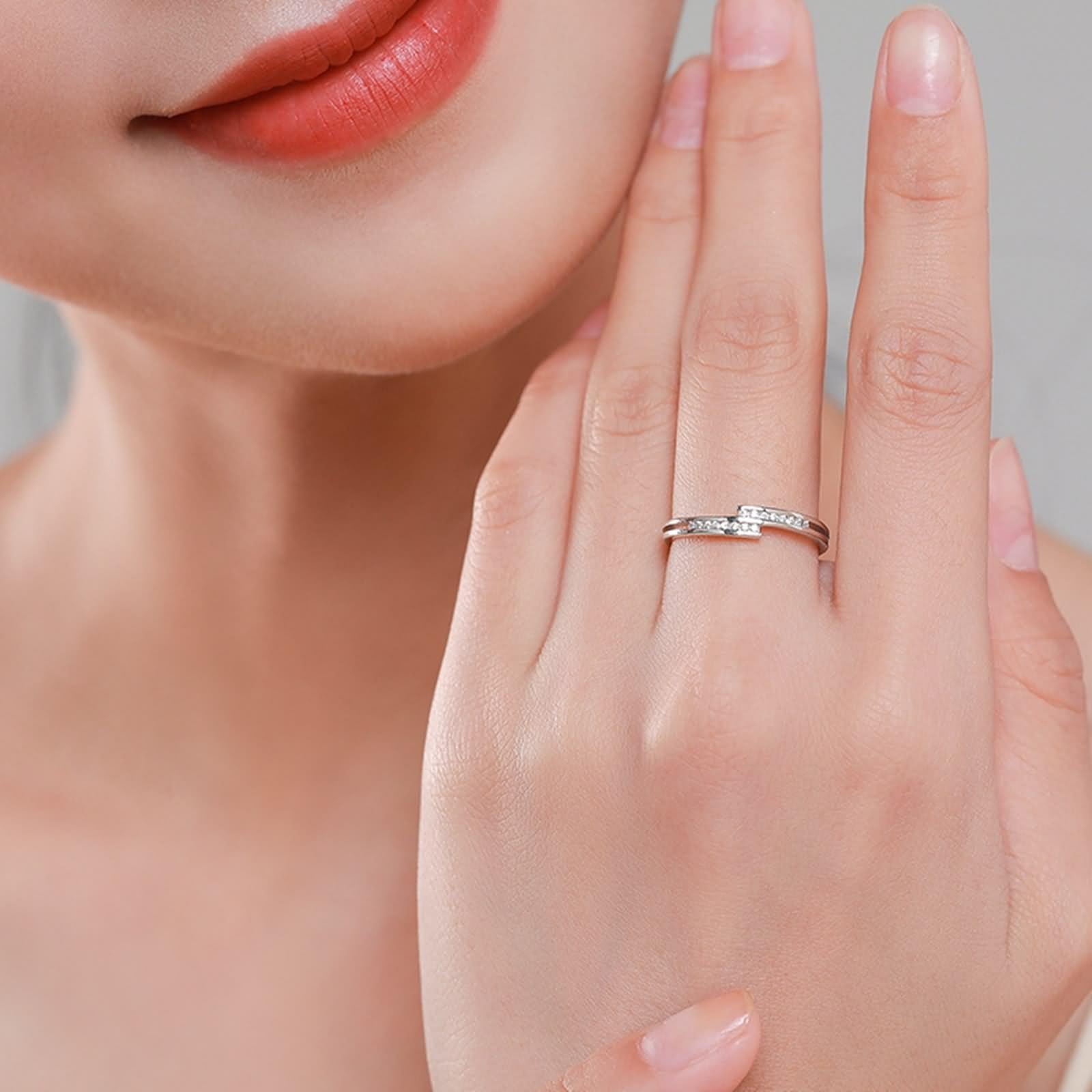 Anillo de compromiso geométrico, plata con corte redondo, diamante platino 950, talla 45 (14,3)