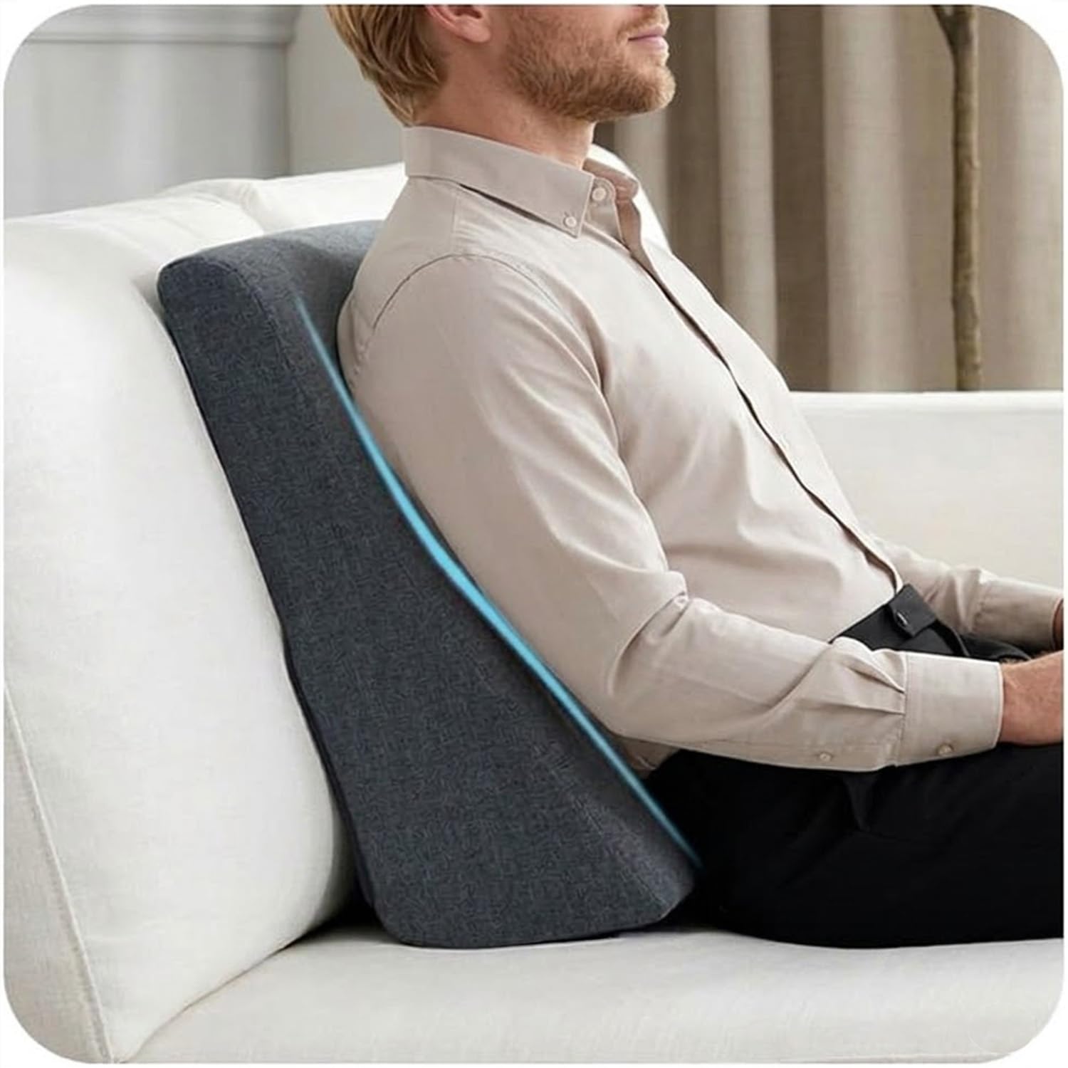 Genérico Cojín de Respaldo Grande para Sofá Profundo y Cama - Almohada de Lectura Firme, Soporte Lumbar Ergonómico para Sillón, Funda Lavable (Ancho 60-90 cm)(Azul Oscuro,60x50x15cm 1pc)