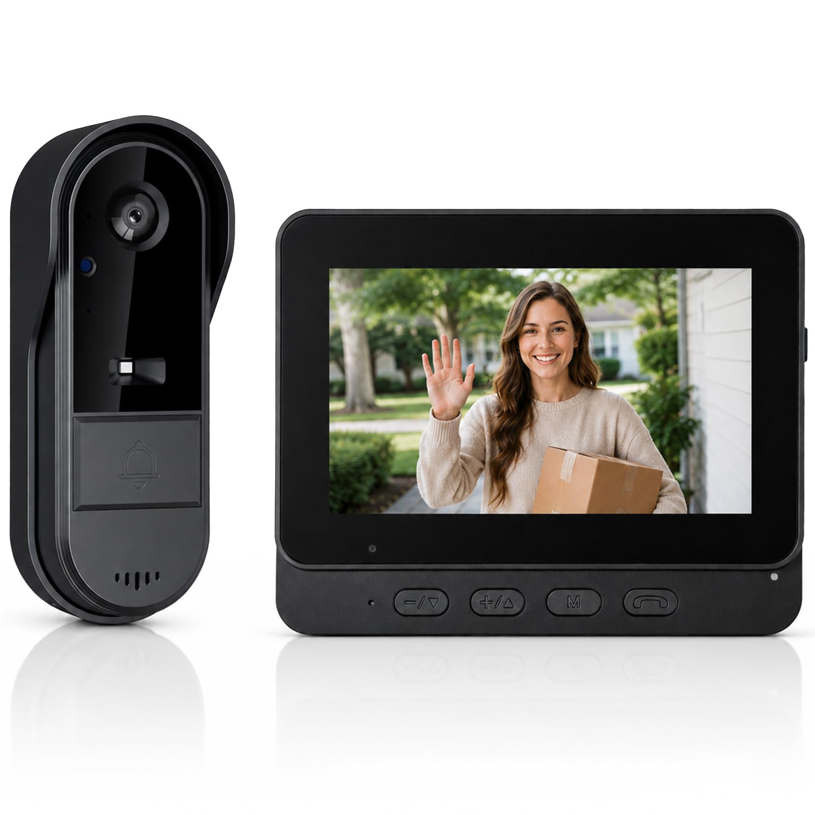 Zeerkeer Timbre Inalámbrico con Cámara HD 1080P - Videoportero Impermeable IP65 Exterior Sin WiFi, Pantalla IPS 4.3 Pulgadas, Visión Nocturna en Color, Audio Bidireccional, en Tarjeta SD