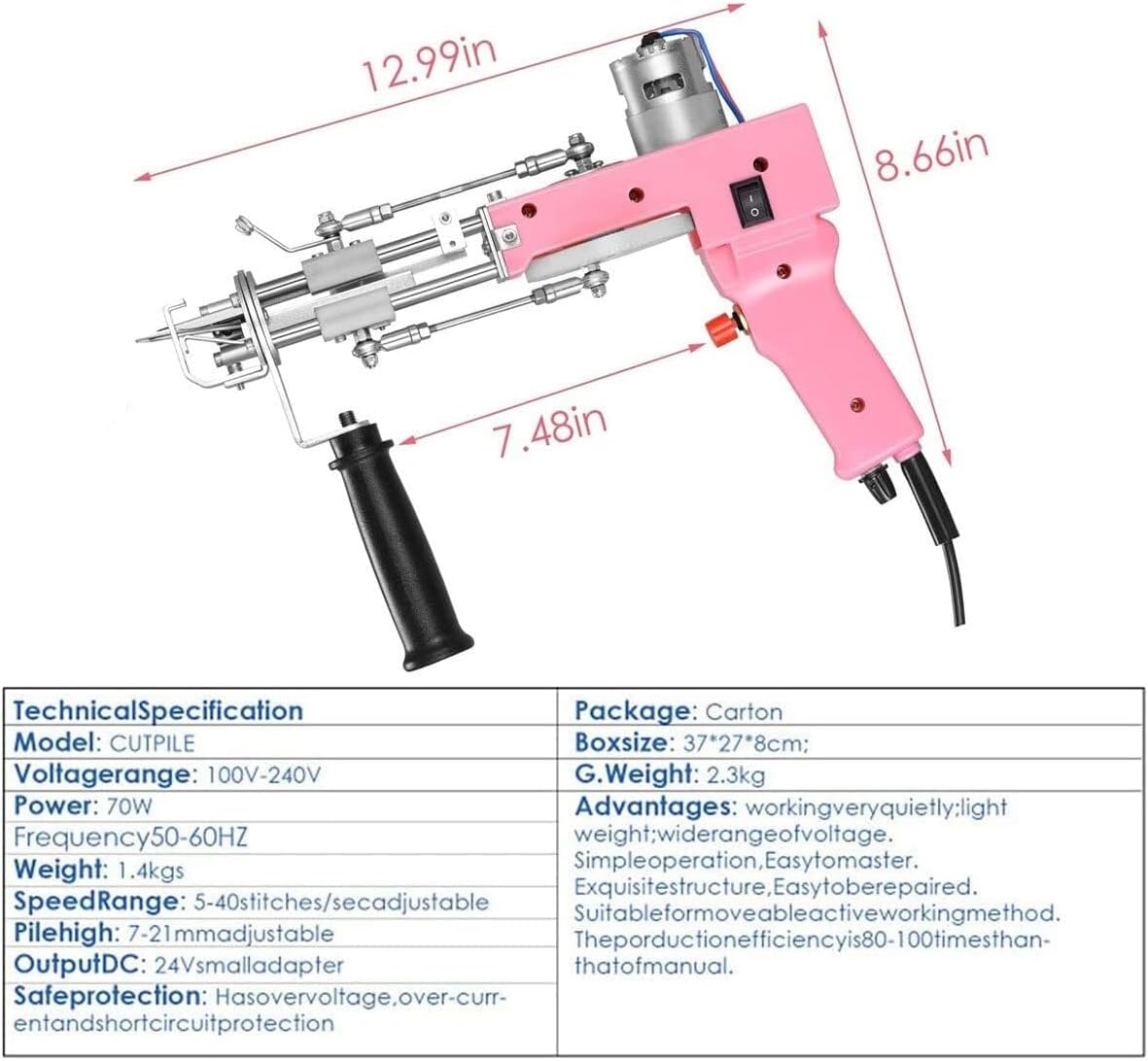 2-in-1 Electric Carpet Tufting Gun Cut & Loop Pile Rug Tufting Machine Starter Kit for DIY Carpet Weaving