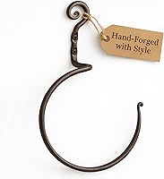 Vista 6 de RTZEN Wrought Iron Hand Towel Holder - Matte Black Towel Ring for Bathroom or Kitchen - Farmhouse, Vintage, Rust Resistant, Easy to Install