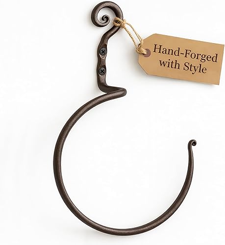 Miniatura 6 de RTZEN Wrought Iron Hand Towel Holder - Matte Black Towel Ring for Bathroom or Kitchen - Farmhouse, Vintage, Rust Resistant, Easy to Install,