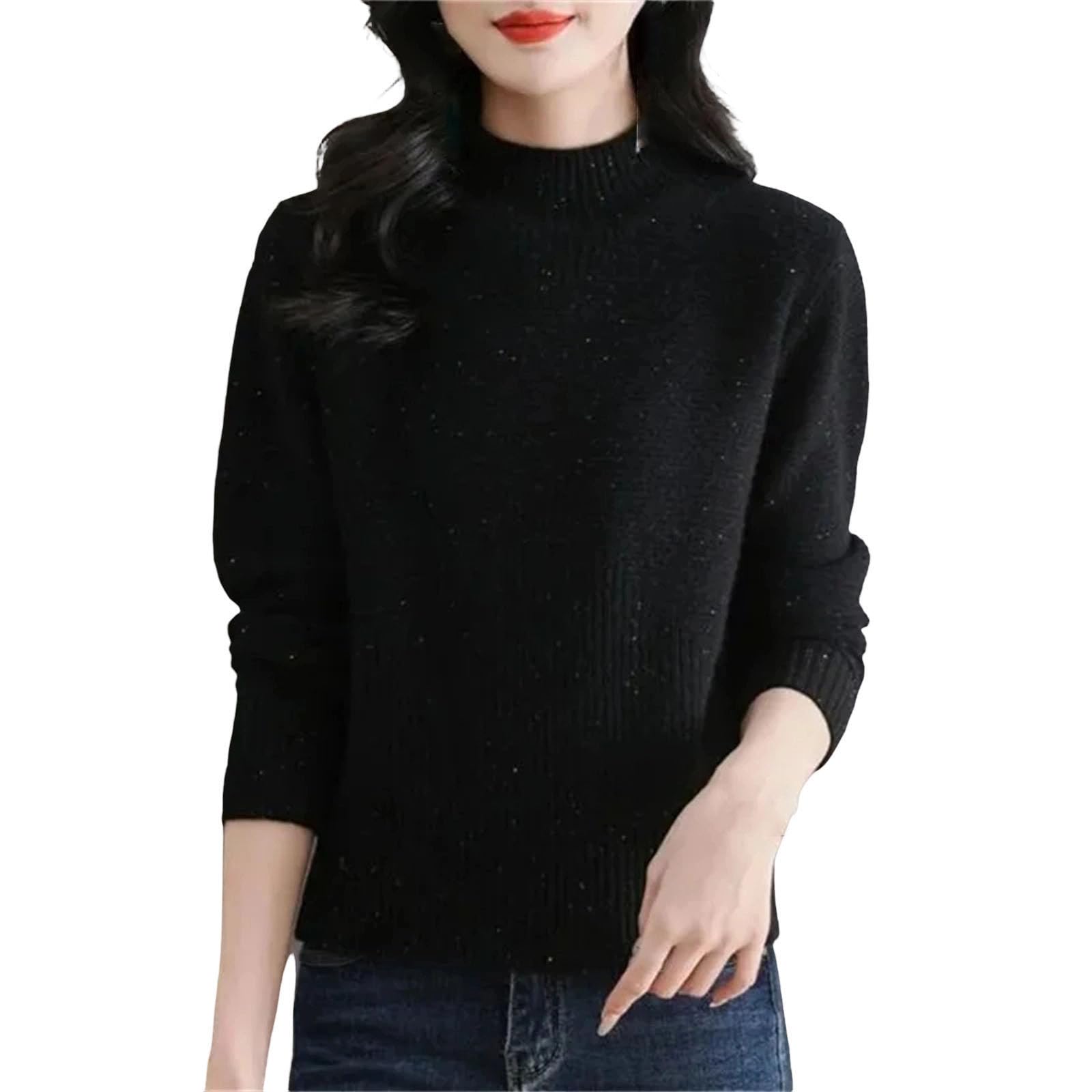 Womens Winter Cashmere Sweater Turtleneck Pullover Solid Color Casual Long-Sleeved Loose Bottoming
