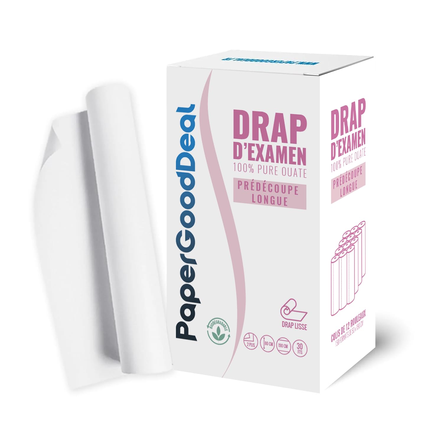 12 Rouleaux - Drap d’Examen Papier Médical 60 cm – Prédécoupe Longue 1,90 m – Grande Largeur – 30 Formats/rouleau – Table Massage, Esthétique, Ostéopathe, Cabinet Médical