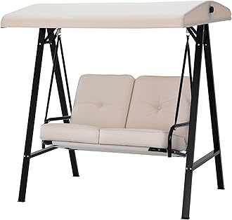 U-MAX 2 Seat Outdoor Patio Swing Chair for Adults, Porch Swings with Adjustable Canopy, Outside Swing Bench with Removable Cushion, Suitable for Backyard, Garden, Yard, Poolside, Balcony (Beige)