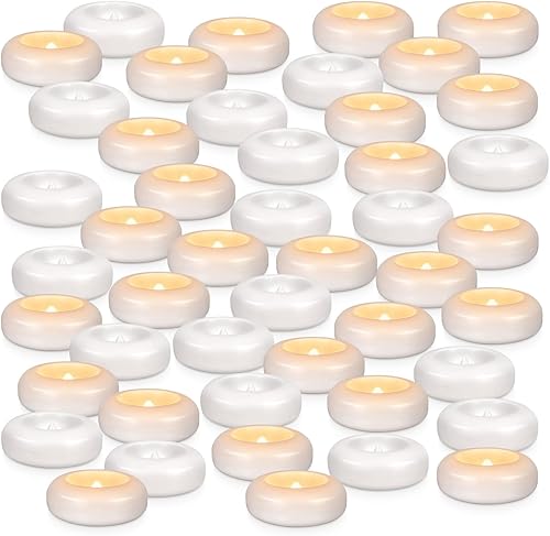 Miniatura 9 de Juego de 48 velas flotantes impermeables sin llama, velas LED parpadeantes de batería blanca cálida de más de 120 horas, para bodas, fiestas,