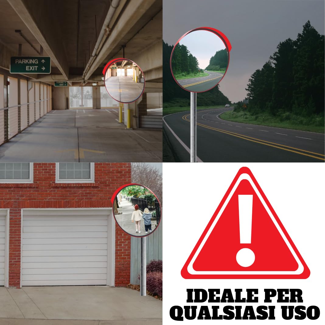 Specchio Stradale di Sicurezza 40 cm Convesso per esterno e interno, Parabolico, Infrangibile, resistente alle intemperie, garage, magazzino, elimina punti ciechi, parcheggio, curva pericolosa