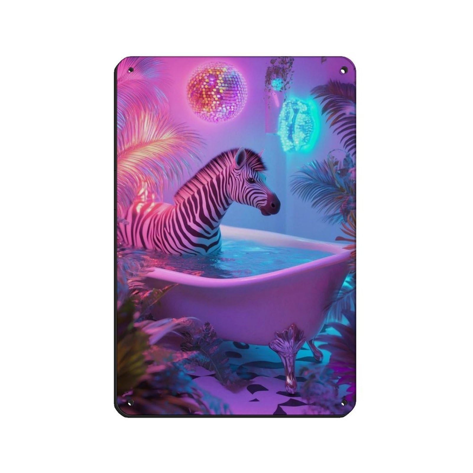 Lxwnze 20L X 30W Cm Vibrant Zebra, Neon Jungle Animal Poster Tin Sign Vintage Metal Pub Club Cafe Bar Home Wall Art Decoration Poster Retro 8X12inch(20X30cm)