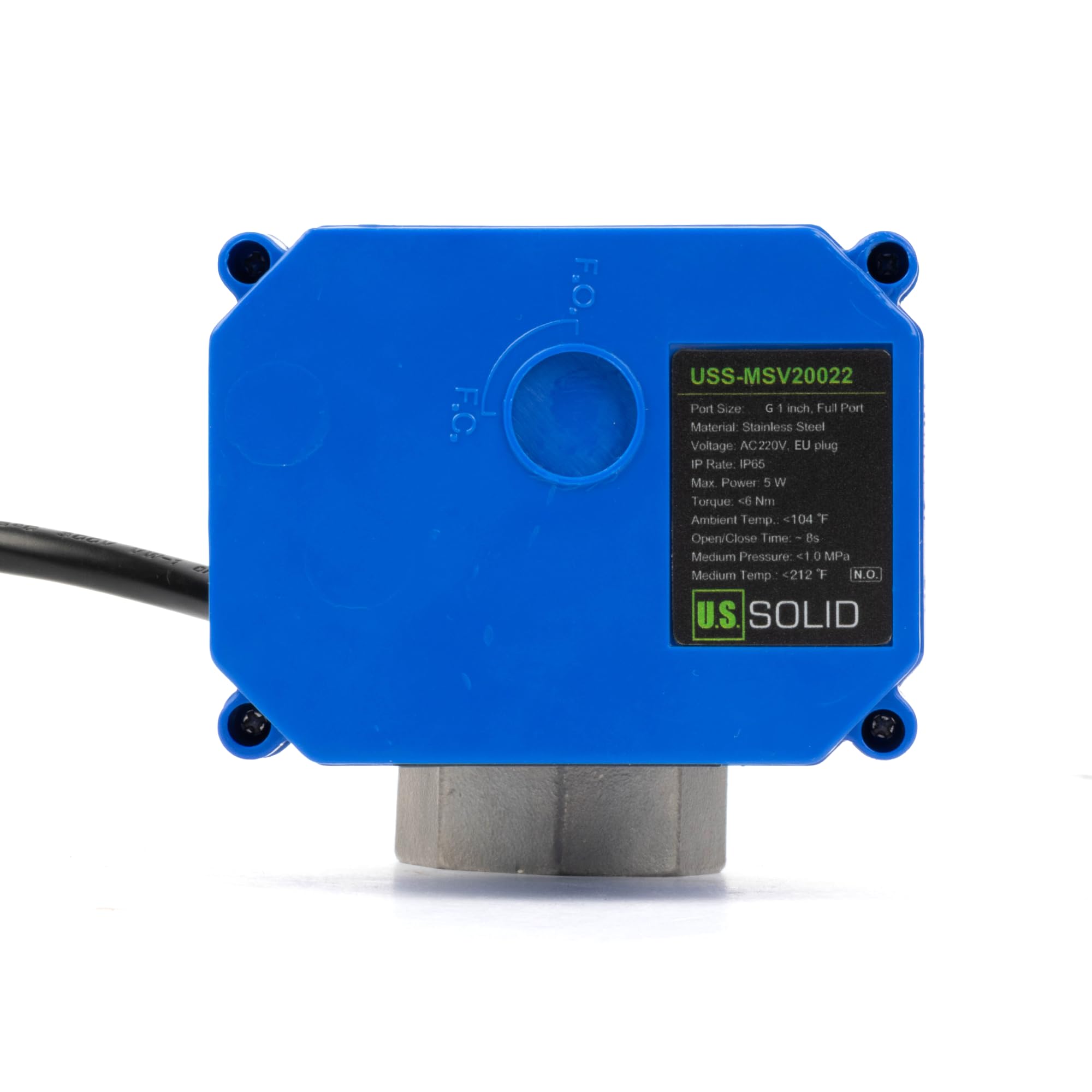 U.S. Solid Válvula de bola motorizada 220 V CA con conector DN25 de 1 pulgada, abierta sin corriente, válvula de bola eléctrica de acero inoxidable de 2 vías, retorno automático