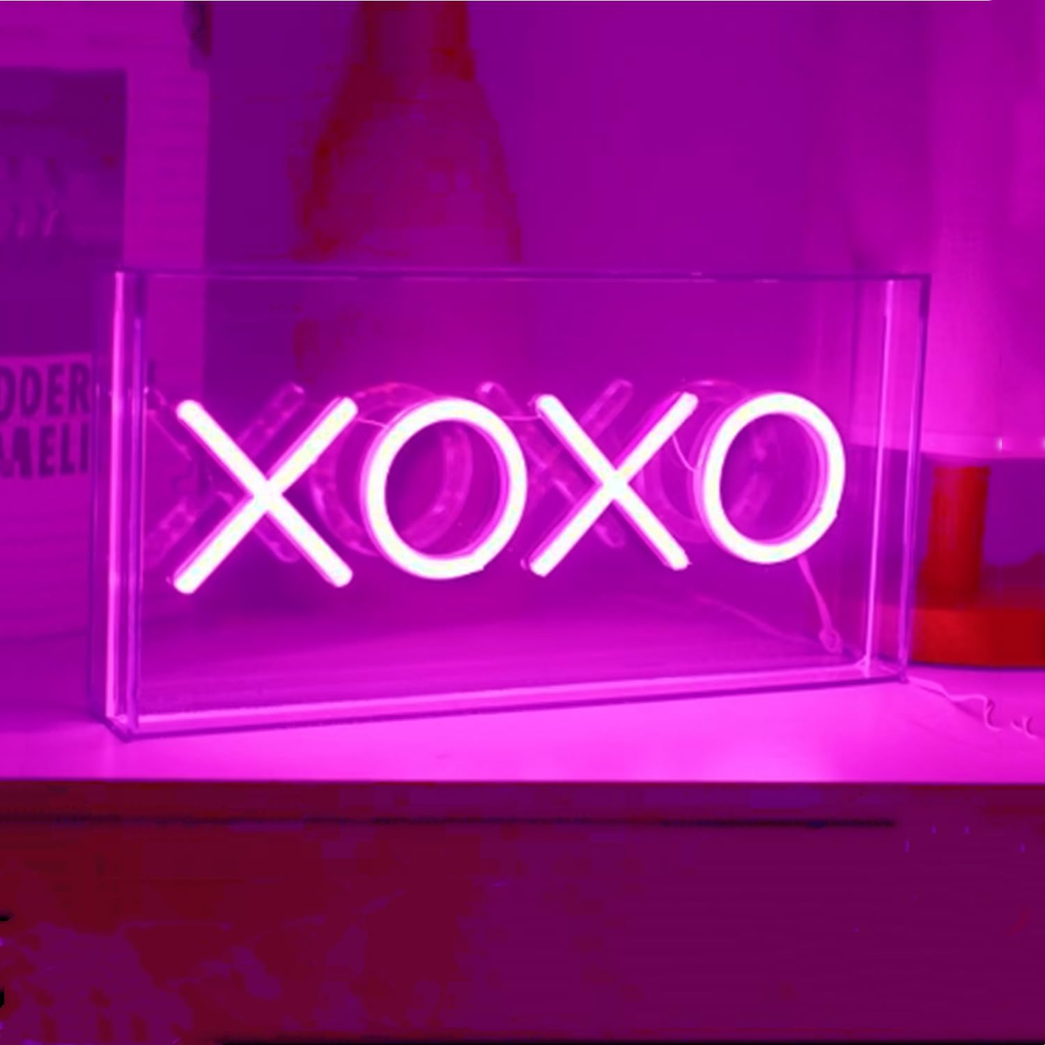 HFHungkeong XOXO Neon Light Signs LED Decorative Sigtures Light Box 3D Pink Neon Sign for Bar Party Kids Room Bedroom,Game Neon Lights Powered by USB — image 1