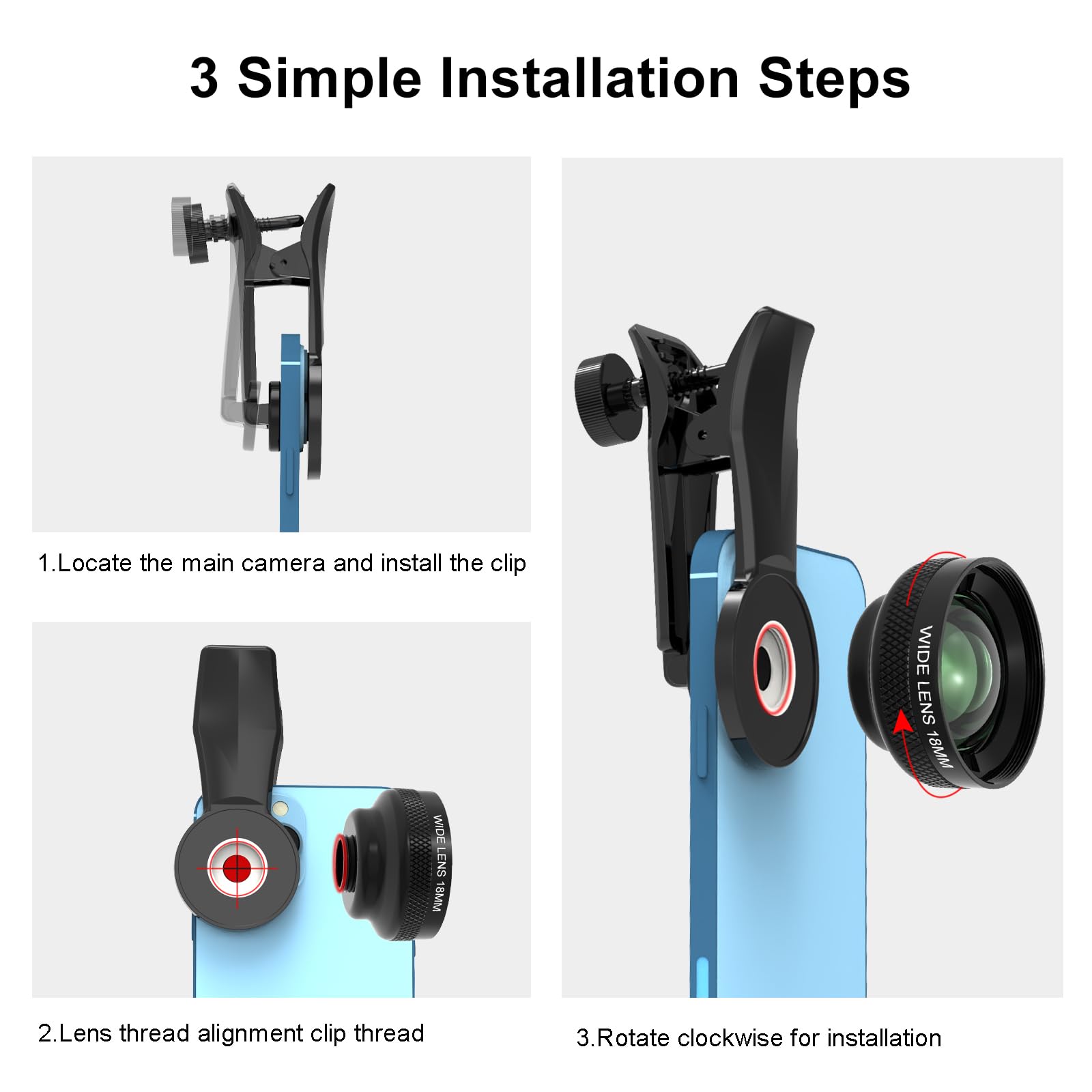 Obiettivo grandangolare 0,75X per smartphone iPhone e Android, compatibile con gabbia per telefono SmallRig NEEWER, con clip universale per obiettivo da 17 mm e borsa portatile nera