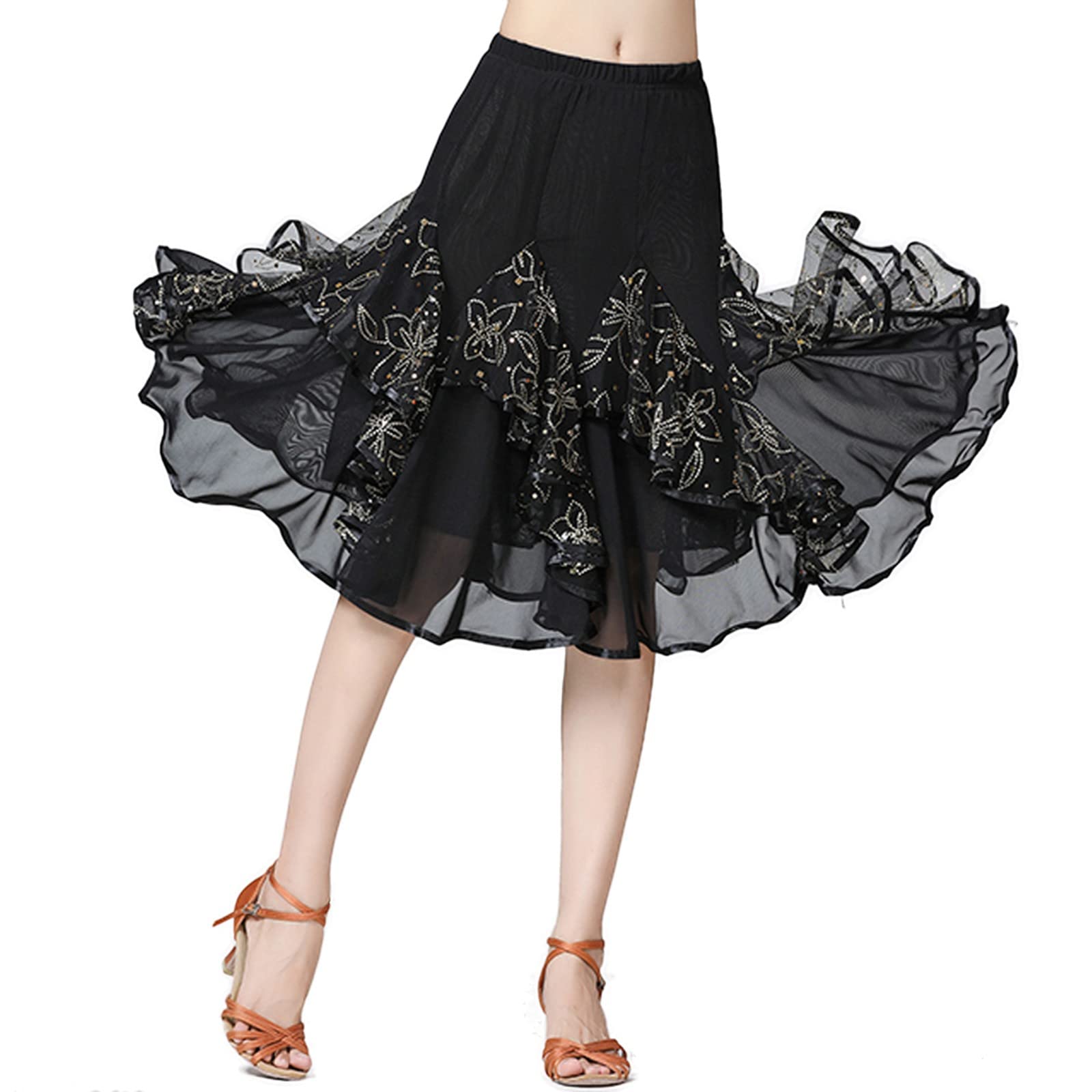 Jupe tutu classique des années 50 pour femme - Jupe trapèze swing en dentelle - Jupe de danse - Jupe de bal - Jupe d'entraînement - Jupe de performance - Plumes noires