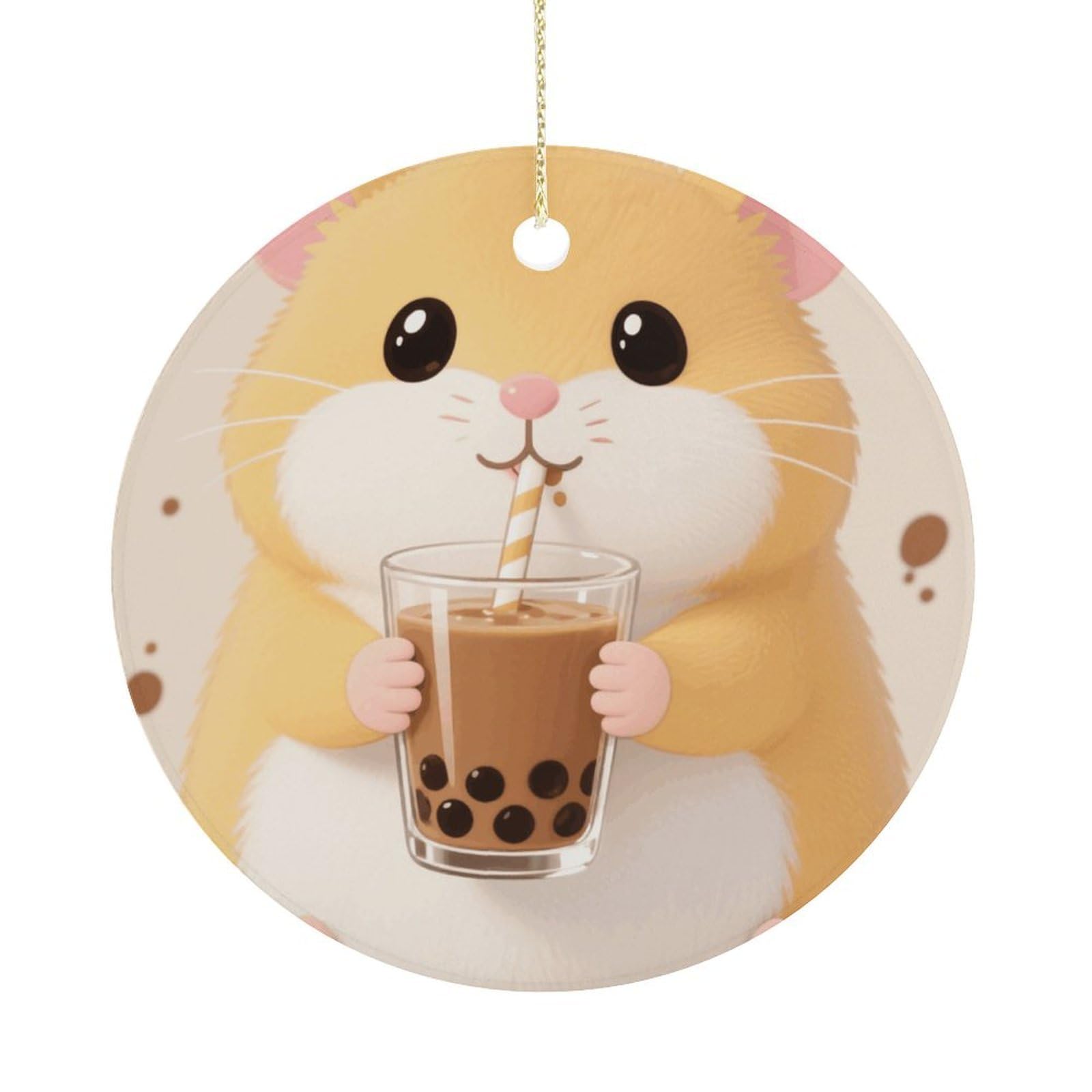 Personalized Christmas Ornaments 2025 Ceramic Hanging Hamster Ornaments with Gold String Double-Sided Vintage Holiday Decorations for Tree Mantel Tabletop Xmas Party Favors