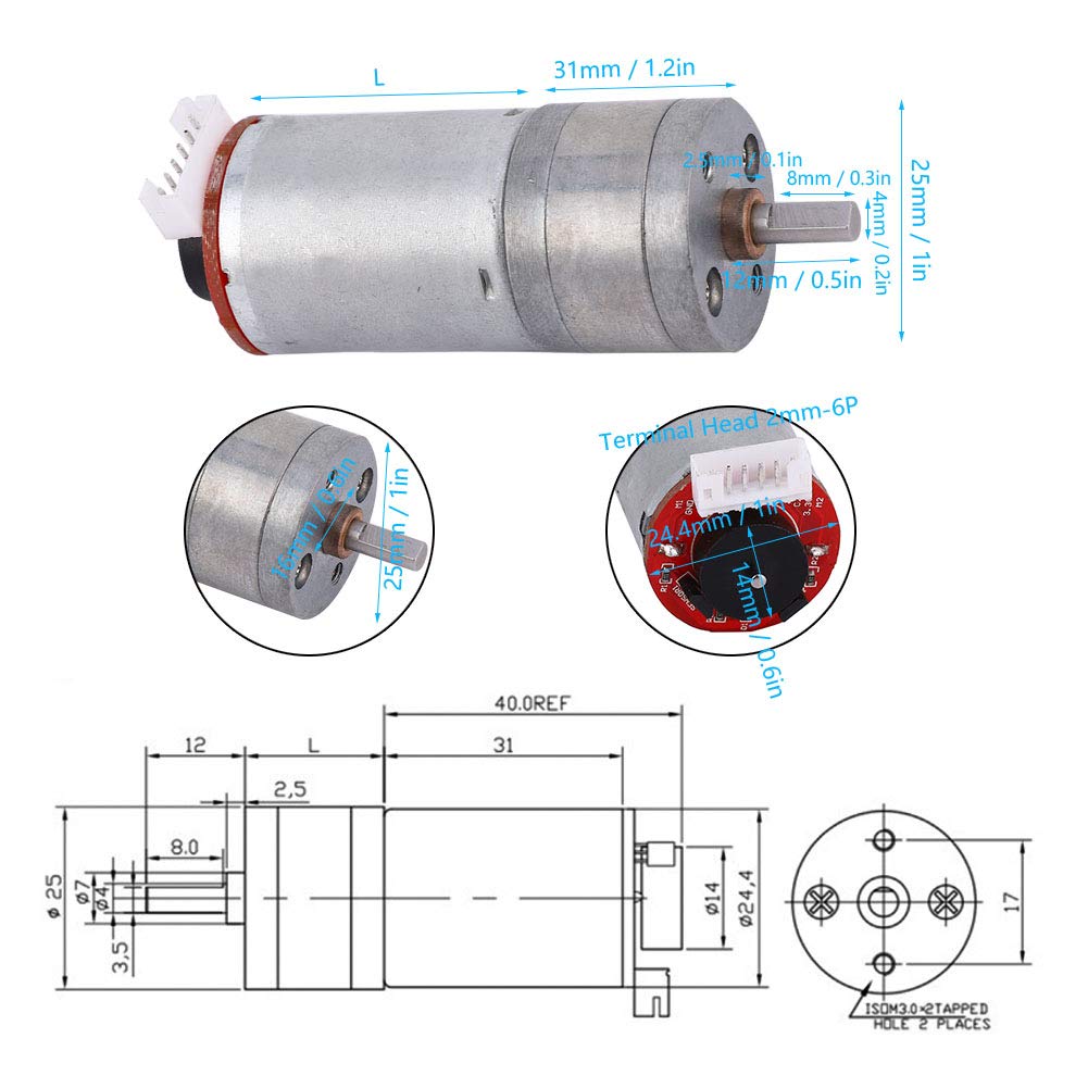 DIY Encoder-reductiemotor, Robotkit JGA25-371 Elektrische Motor DC 6V 65 Mm Wielmotorkit Machine-uitrusting met Montagebeugel voor Slimme Autorobot DC6V Pneumatische Motoren (RPM