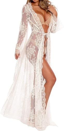YOUKD Robe Kimono Bohème en Dentelle Transparente pour Shooting