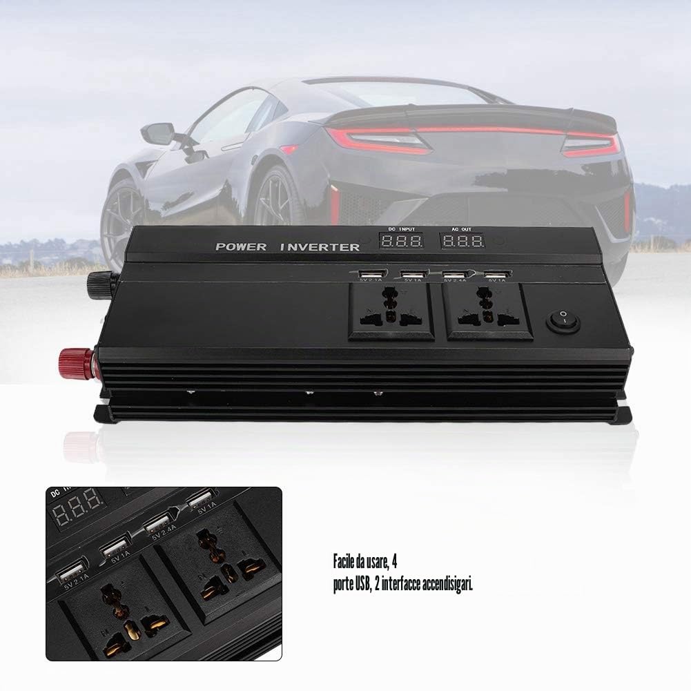 Convertitore 220V a 110V Sinusoidale + Inverter 4000W DC 12V AC 220V per Auto - Onda Sinusoidale Pura Con 4 Porte USB, Doppia Presa AC, Display LCD