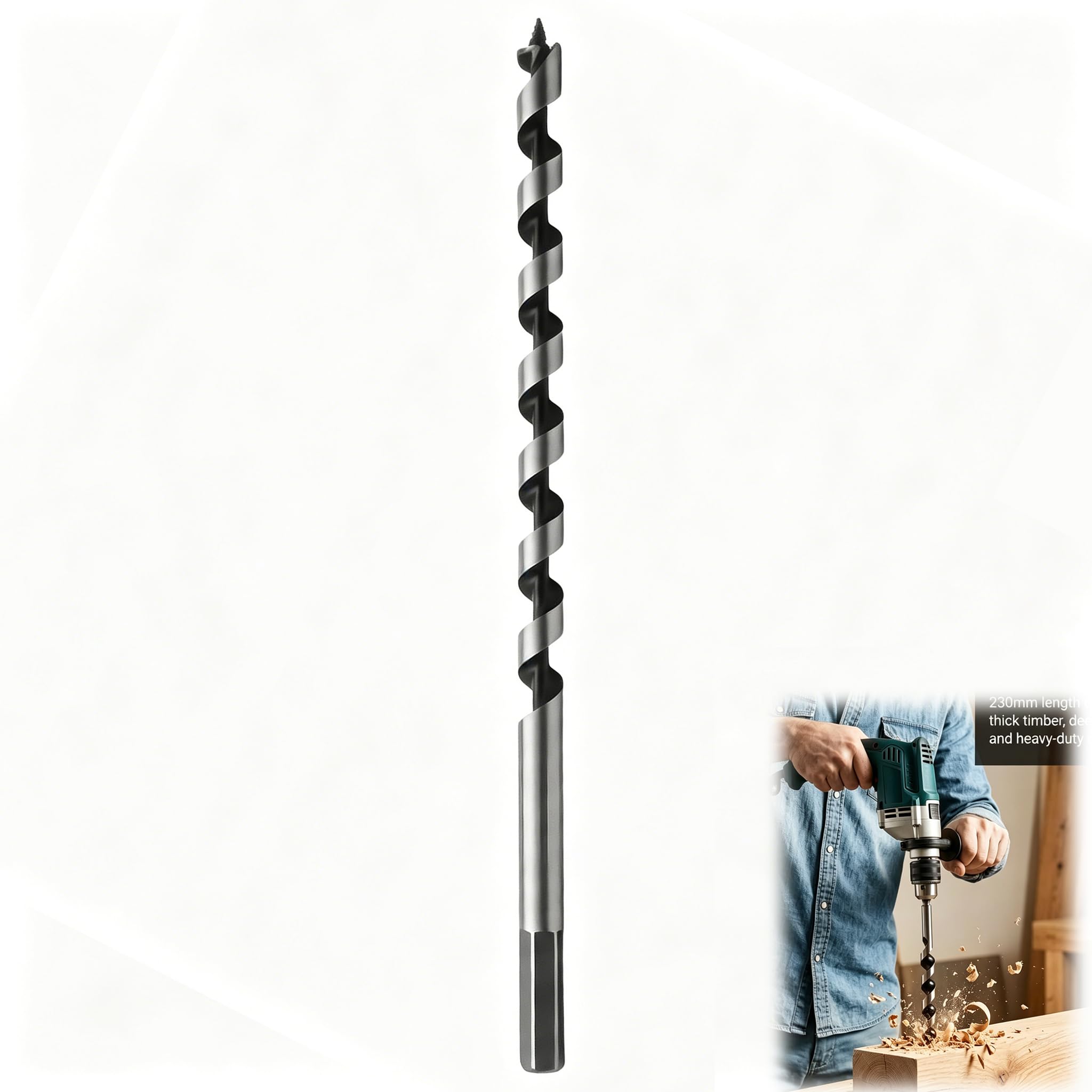 Wood Drill Bit 10mm x 235mm Long Auger Bit Hex Shank High Carbon Steel Fast Cutting for Wood Plastic Drywall DIY Carpentry Deep Hole Drilling Durable Precision Tool for Home and Professional Use