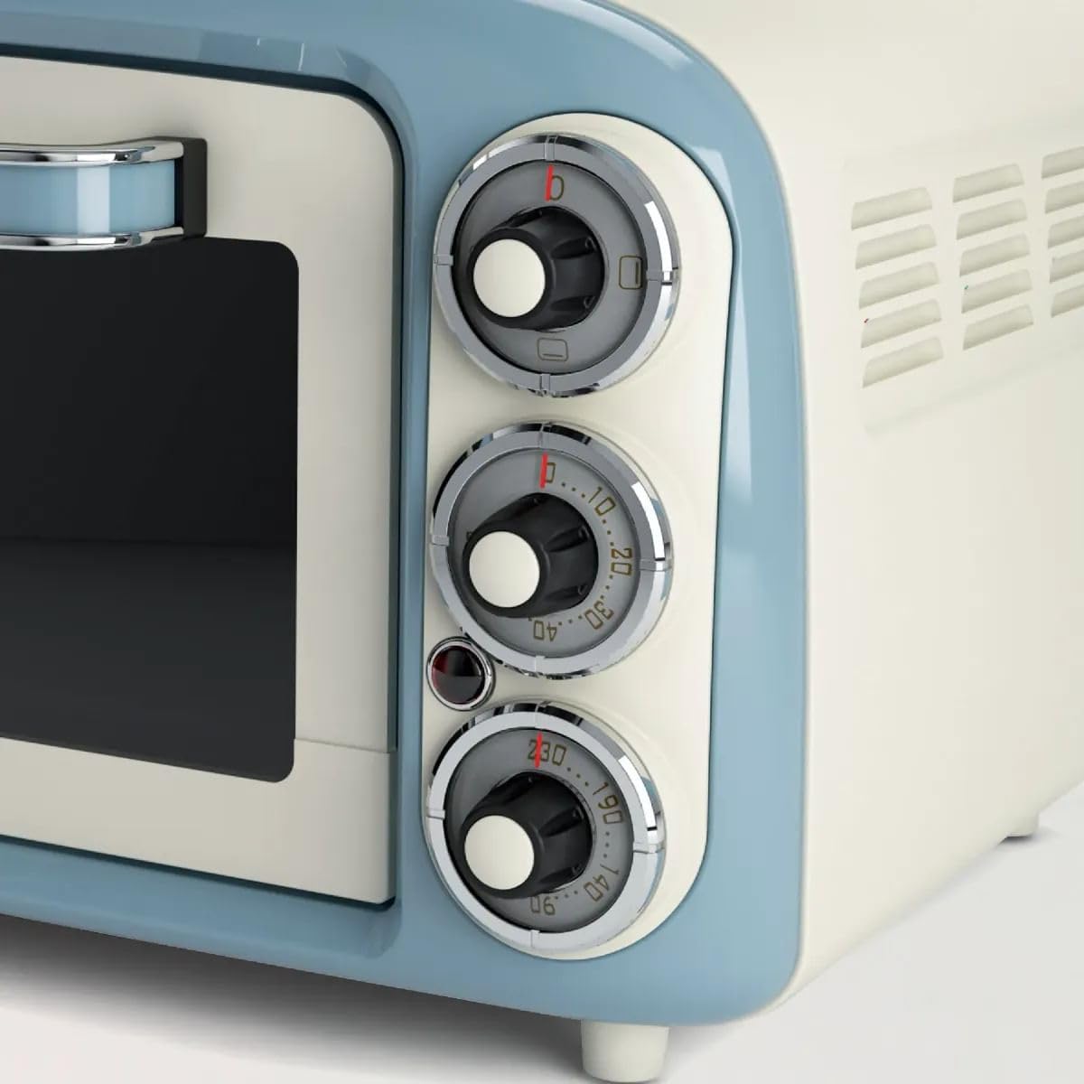 Ariete Vintage 979 Four Électrique avec 3 Positions de Cuisson, Fond Arrondi pour Pizza de 30 cm, Température Maximale de 230°C, Minuterie, Grille en Acier Inoxydable, 1300W, Bleu Ciel
