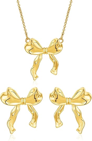 Bow Necklace for Women 14K Gold Plated Bowknot Dainty Bow Pendant Chain Necklace Fashion Jewelry Gifts