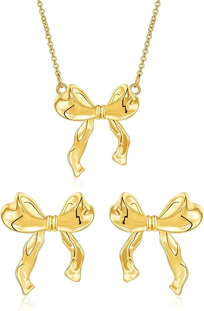 Bow Necklace for Women 14K Gold Plated Bowknot Dainty Bow Pendant Chain Necklace Fashion Jewelry Gifts