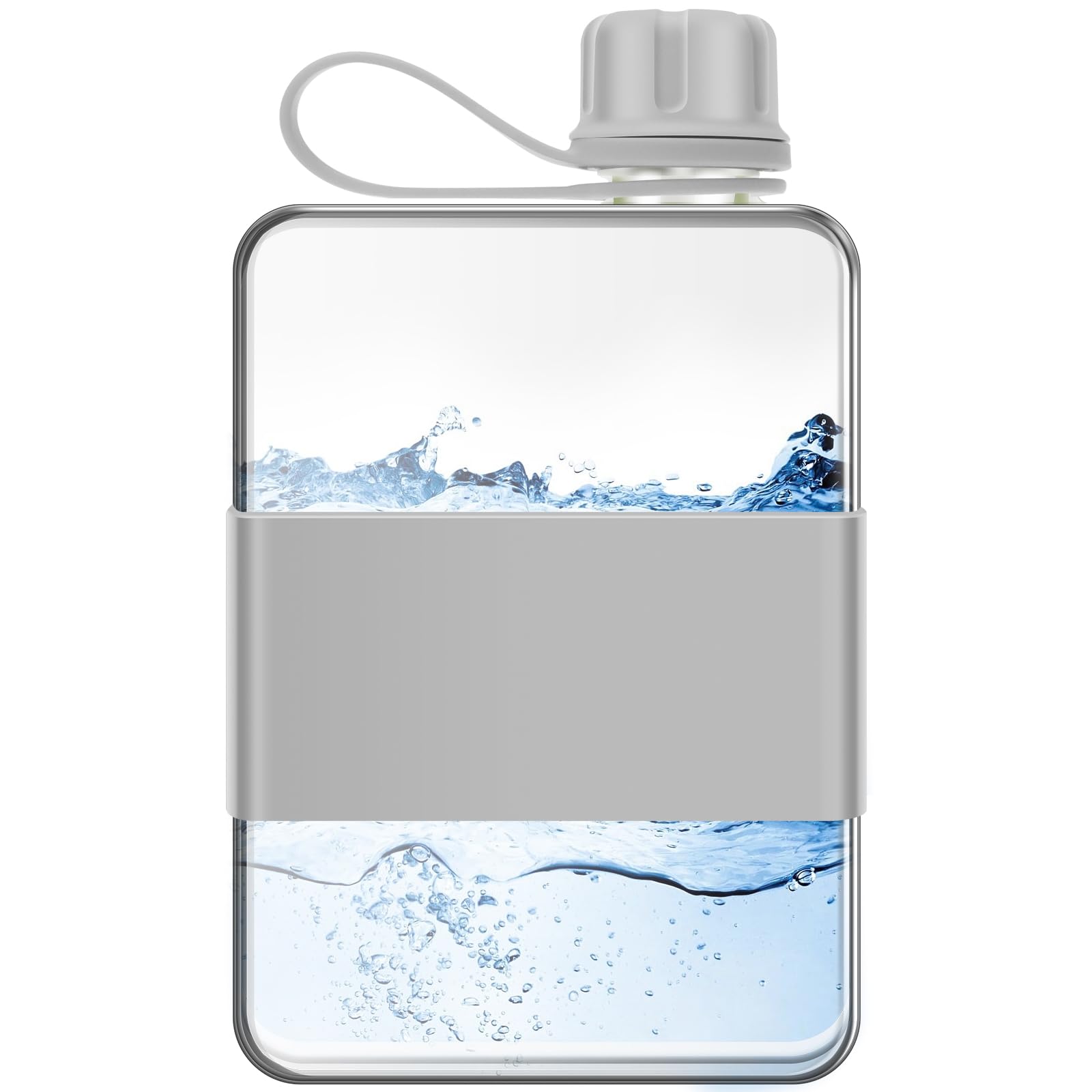 Ghshanog Flat Water Bottle for Purse, 500ML Portable Square Water Bottle with Handle, Tritan Slim Water Bottles Leak-Proof Travel Flask Mug for Mountain Climbing, Camping, Parties, School