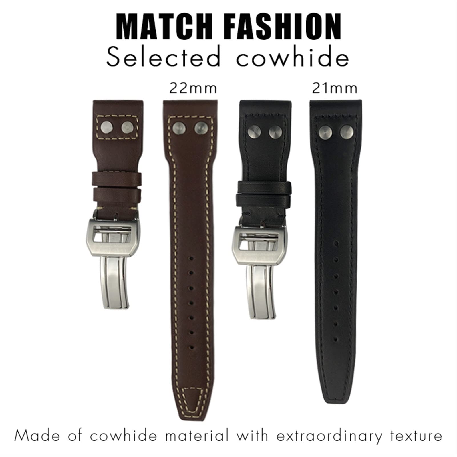 para IWC Watch Correa de Piel de Becerro 20mm 21mm 22mm Correa de Reloj con Remaches de Cuero Genuino