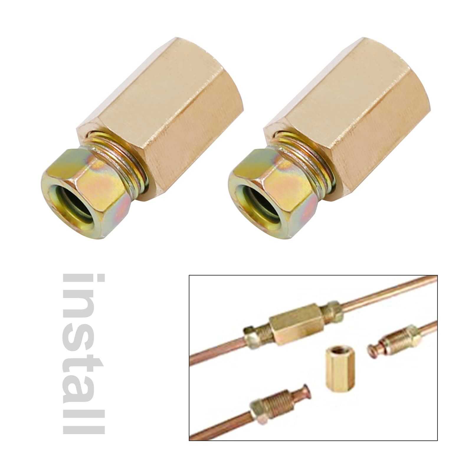 Raccords Compression Laiton Pour Conduites Frein 3/16 - Lot De 5, Filetage 3/8-24, Pour Freinage Hydraulique - 2