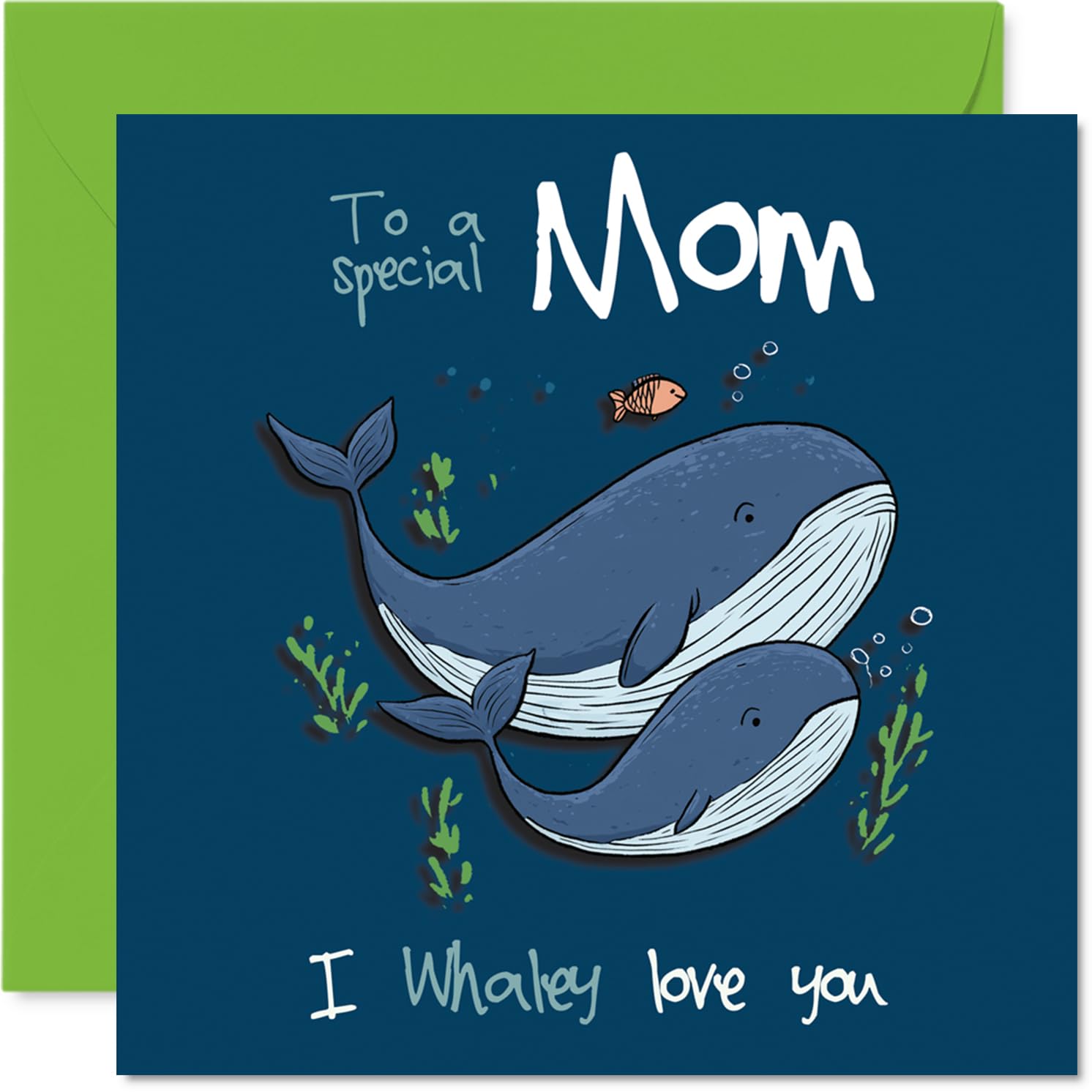 Mom Birthday Card - I Whaley Love You - Happy Birthday Card for Mom from Son Daughter, 145mm Playful Nautical Design Mother's Day Greeting Cards