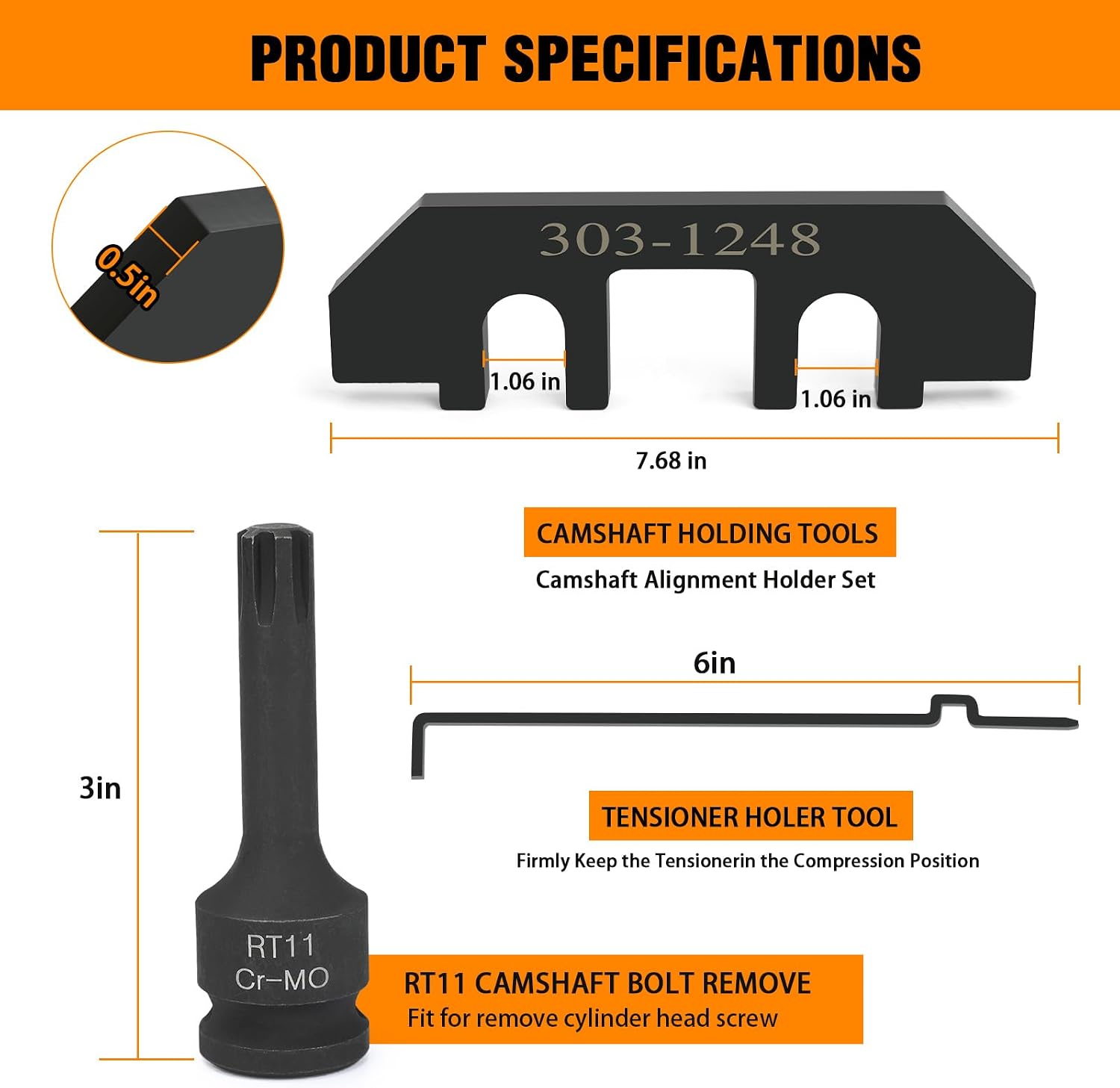 Camshaft Holding Tool Kit with Tension Tool, Timing Alignment Holder Tool Compatible with 303-1248 Ford 3.5L & 3.7L 4V, Timing Tool Kit with Cylinder Head Screw Removal Socket