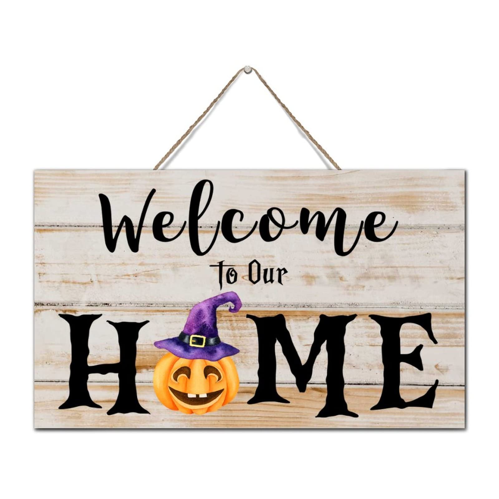 Enseigne De Porte Halloween En Bois Vintage - Citrouille Effrayante 60 Cm