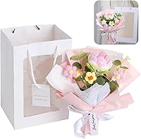 DIMEGON Handmade Crochet Flower Bouquet - Pink Rose & Puff Flowers with LED Lights, Ideal Anniversary Birthday Mother's Day Gift