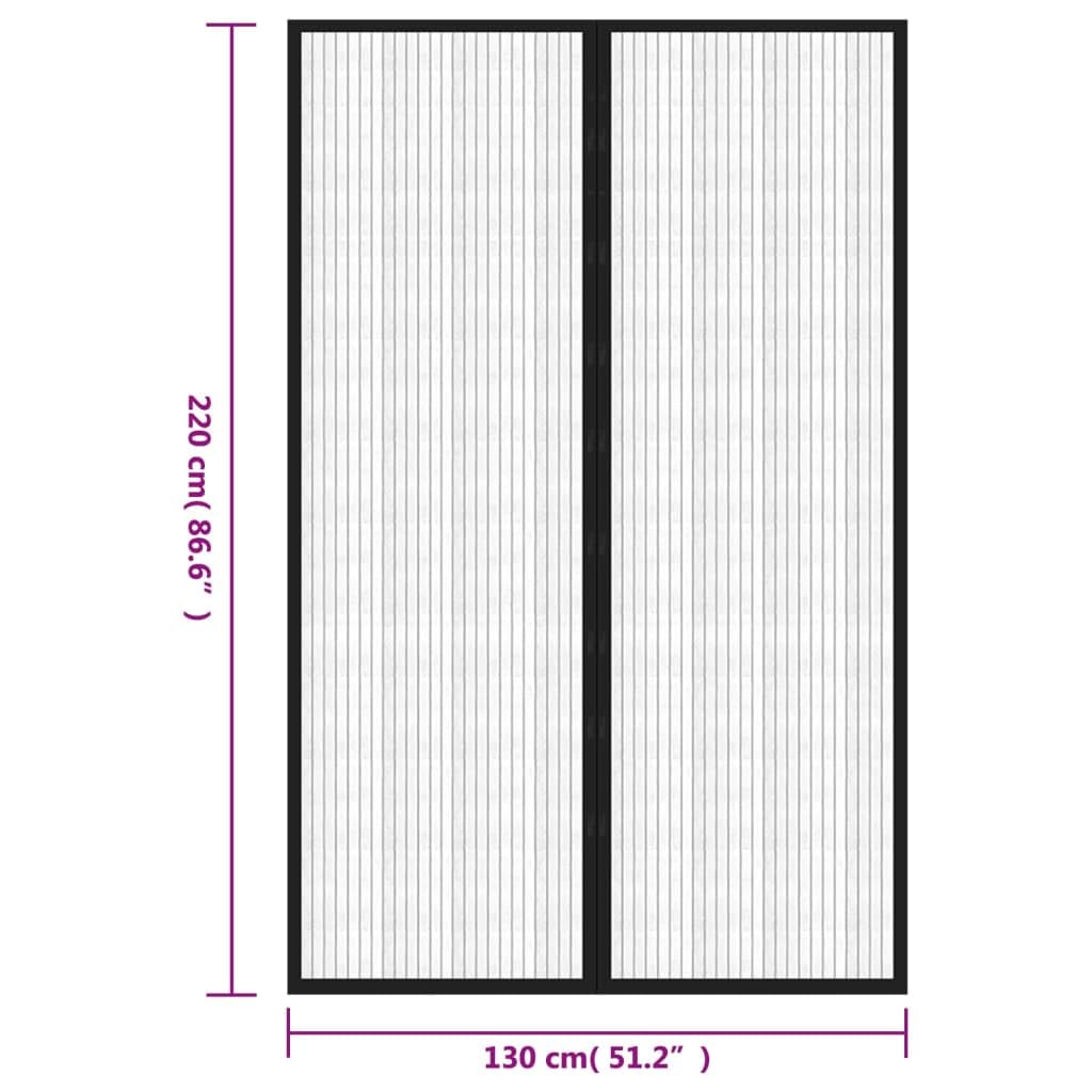 Fliegengitter Türvorhänge 2 Stk. Magnet Schwarz, 220 x 130 cm Polyester Vorhang mit Rahmenöffnung, für am Türrahmen, Luftzirkulation Sommer