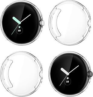 4-Pack Screen Protector Compatible with Google Pixel Watch, NANW Soft TPU Rugged Bumper Case Cover All-Around Protective Plated Bumper Shell Accessories for Pixel Smartwatch