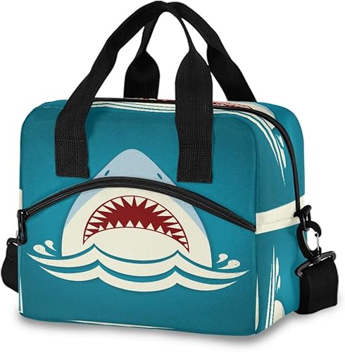 Lonchera térmica térmica con mandíbulas de dientes de tiburón para oficina, trabajo, picnic, senderismo, playa, organizador con correa ajustable