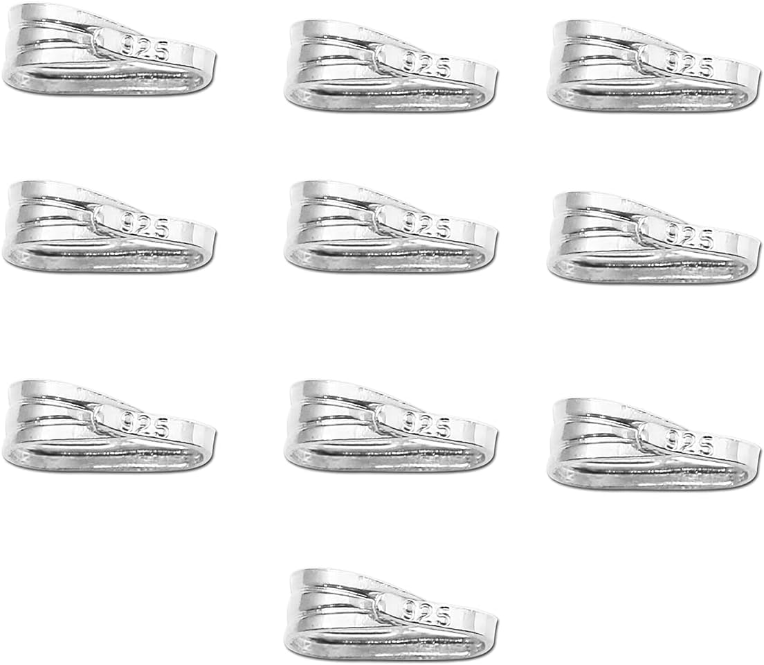 10pcs Solid Sterling Silver Snap-on Bail Pendant Connector Finding for Jewelry Charm Necklace Component Making Supply