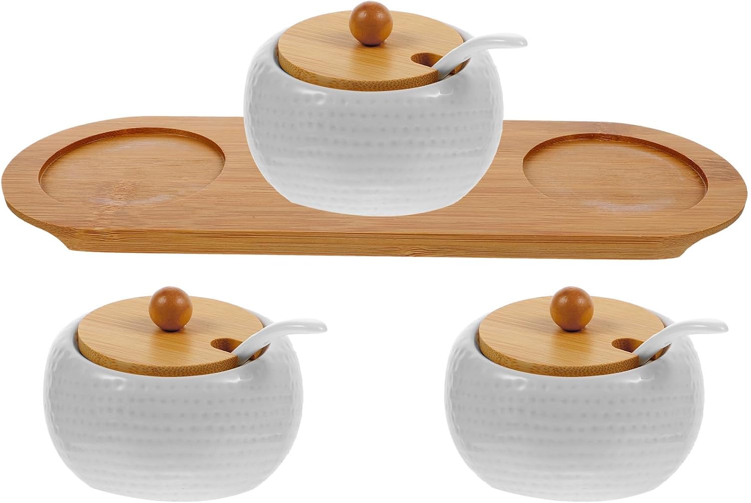 Ceramic Spice Jars Set 3pcs Kitchen Seasoning Pots with Lids Salt Sugar Pepper Condiment Containers for Cooking and Dining