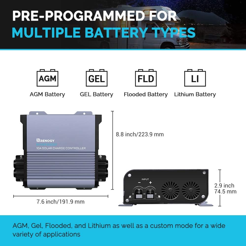 Boost 10A MPPT Solar Charge Controller 36V/48V Auto DC Input, LCD Display Solar Panel Regulator for Sealed Flooded AGM Gel LFP User Batteries, Ideal for Golf Carts Electric Vehicles RVs
