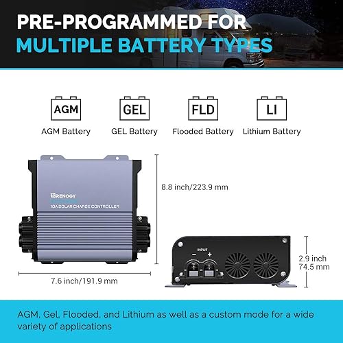 Miniatura 3 de Renogy Boost 10A 36V48V Auto DC entrada MPPT controlador de carga solar pantalla LCD regulador de panel solar apto para AGM, GEL, LFP, batería de