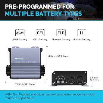 Renogy Rover Boost MPPT Solar Charge Controller 10A 36V/48V for Golf Carts | 40V PV input,AGM/Gel/Flooded (auto), Li (manual), MPPT 99%, overcharge/short protection, negative ground, for Off-Grid