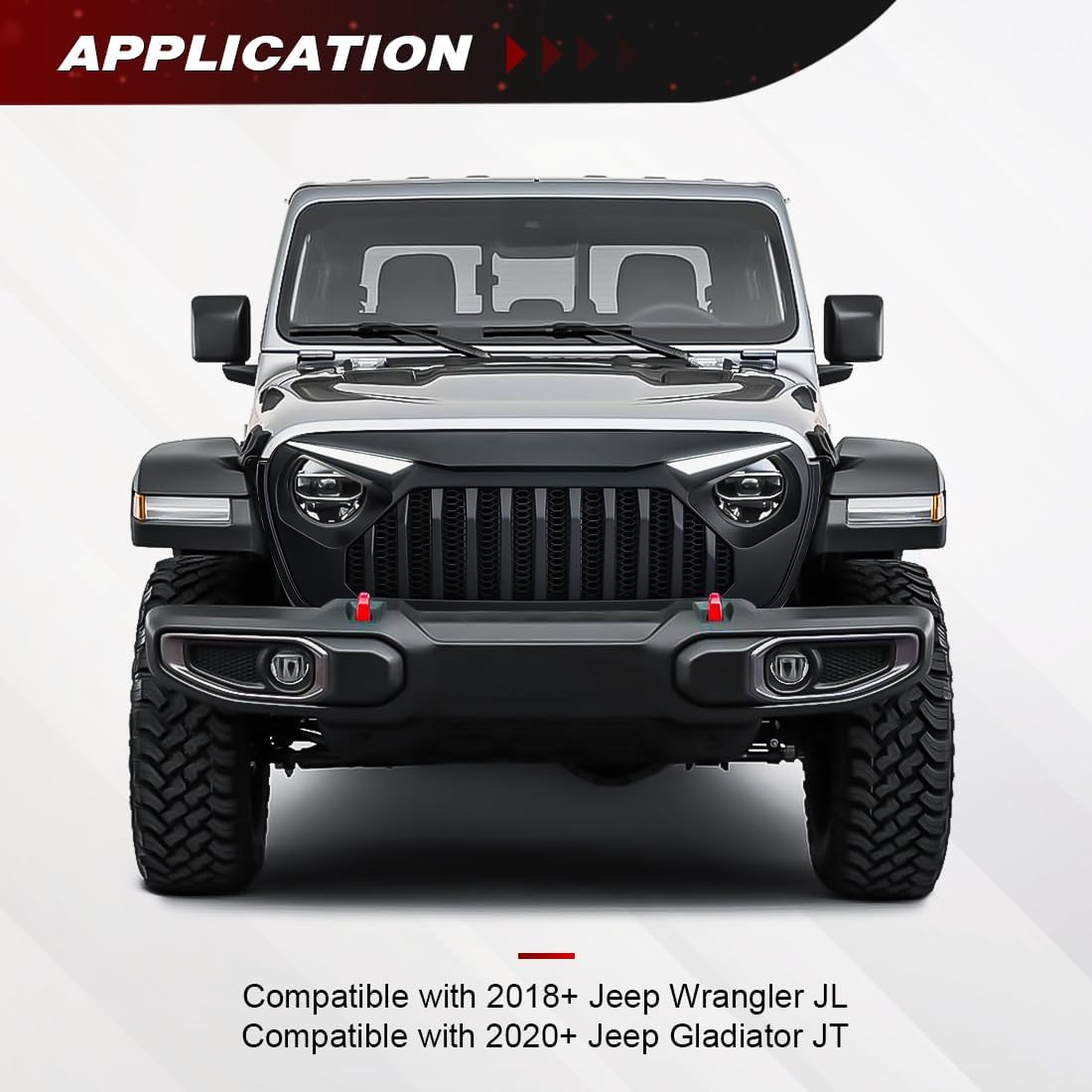 Front Grill Vader Grille Compatible with 2018-2026 Jeep Wrangler JL JLU & 2020+ Gladiator JT, w/DRL Turn Signal Lights, Matte Black