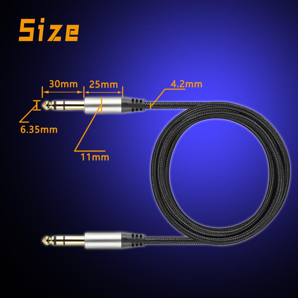TRS-Instrumentenkabel, 6,35 mm gerade, 6,35 mm Stecker, Nylon, geflochtenes Studiokabel (2 Stück)