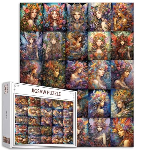 Puzzle jolies fées de 1000 pièces pour adultes, enfants, ange, fille, stimulant, parfait pour les soirées jeux, 50 x 70 cm, DIY, maison, décoration murale,...