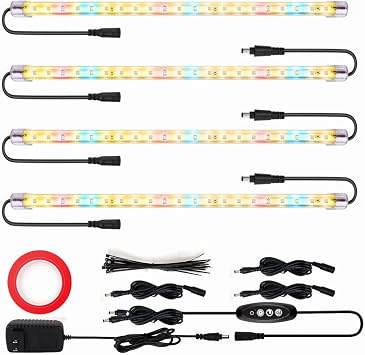 LED Grow Lights Strips for Indoor Plants with Auto ON & Off Timer, T5 Sunlike Full Spectrum Grow Lights Bar Growing Lamps for Greenhouse Shelves Hydroponics Succulent, 4 Dimmable Levels