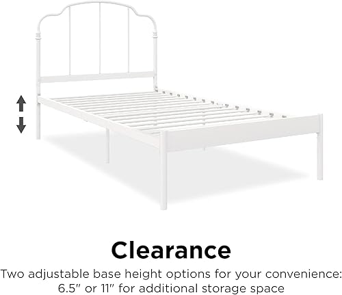 Miniatura 7 de REALROOMS Camie - Cama de metal, altura base ajustable, no necesita somier, individual, color blanco