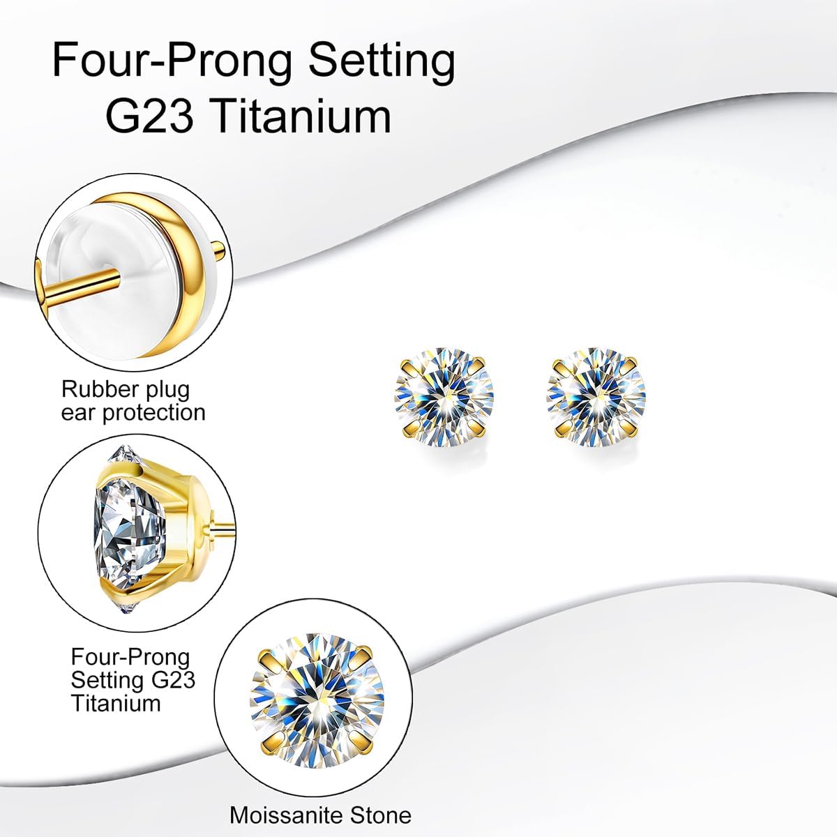 VOJO G23 Titanium Moissanite Stud Earrings, Hypoallergenic Earrings for Women & Men - Image 5