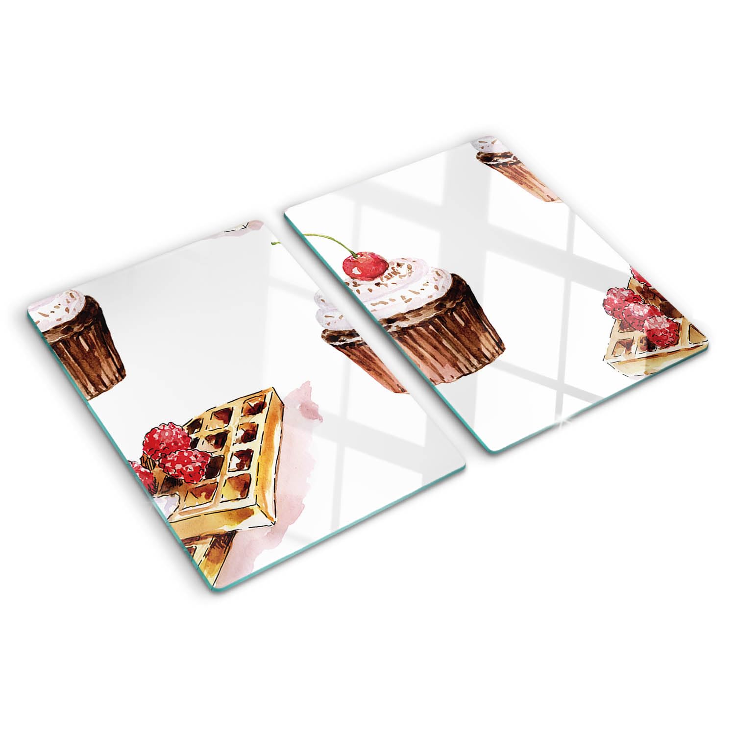 Planche à découper en verre trempé 2x40x52cm Tulup couvre-plaque induction motif dessert gourmand