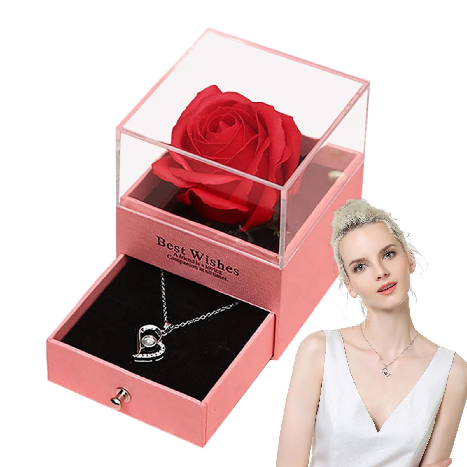 Caja de almacenamiento de joyas en forma de corazón con rosas y organizador pequeño de collares