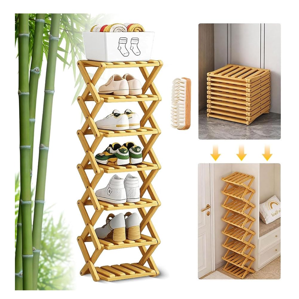 Ghygetrich Shoe Rack, Show Rack Bamboo Shelf Shoe Rack Narrow Tall Shoe Rack for Narrow Space B