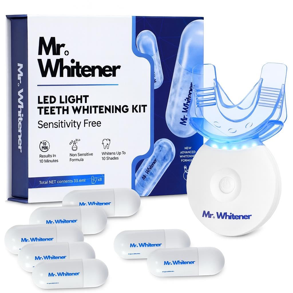 Kit de blanqueamiento dental LED, recomendado por dentistas, seguro para esmalte, blanqueador profesional de dientes para dientes sensibles, 8 cápsulas de gel de repuesto profesionales de
