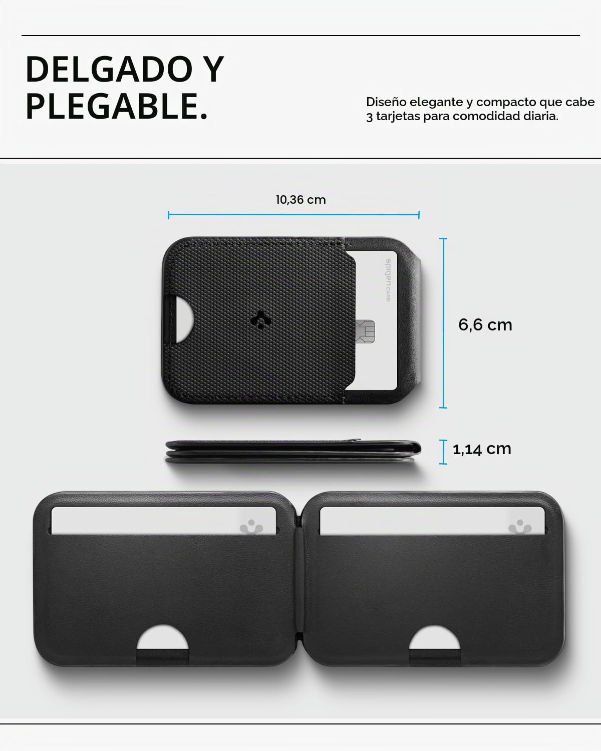 Spigen Cartera Magnética Slim Fold MagFit con Soporte para Tarjetas y Trípode [3 Tarjetas] Compatible con iPhone 17 17e 16 15 14 13 12 Pro MAX Air y Pixel 10 Series Compatible con MagSafe y Pixelsnap